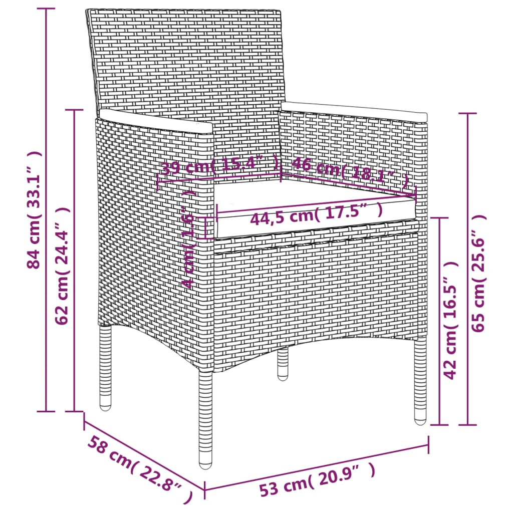 -Delige Tuinset Met Kussens 5 160 cm tafellengte Zwart