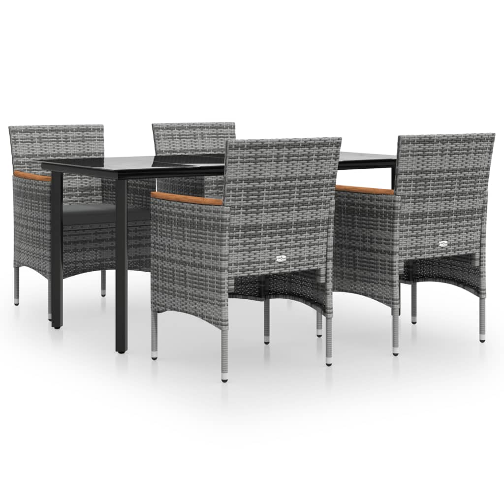 -Delige Tuinset Met Kussens 5 160 cm tafellengte Grijs en zwart