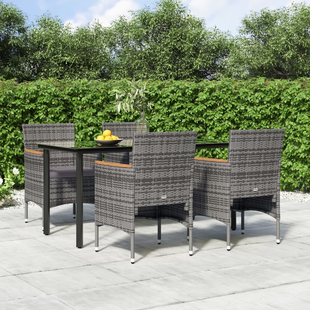 -Delige Tuinset Met Kussens 5 160 cm tafellengte Grijs en zwart