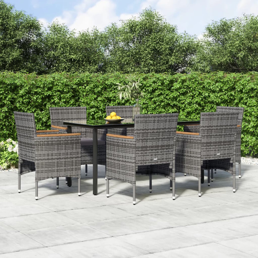 -Delige Tuinset Met Kussens 7 160 cm tafellengte Grijs en zwart