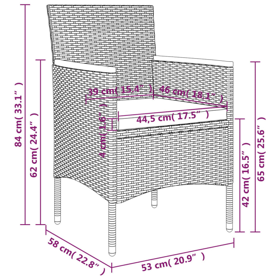 -Delige Tuinset Met Kussens 7 160 cm tafellengte Grijs en zwart