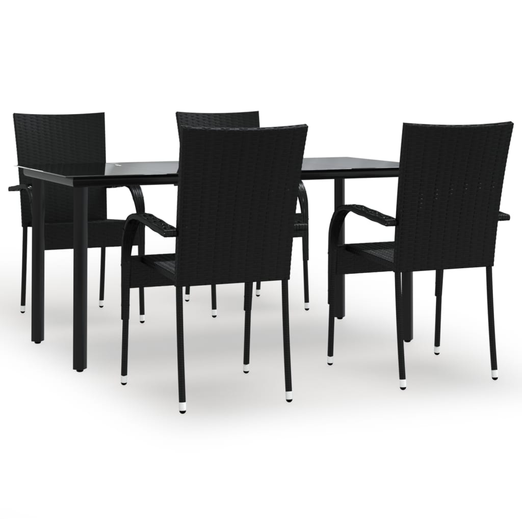 -Delige Tuinset Poly Rattan 5 160 cm tafellengte Zwart