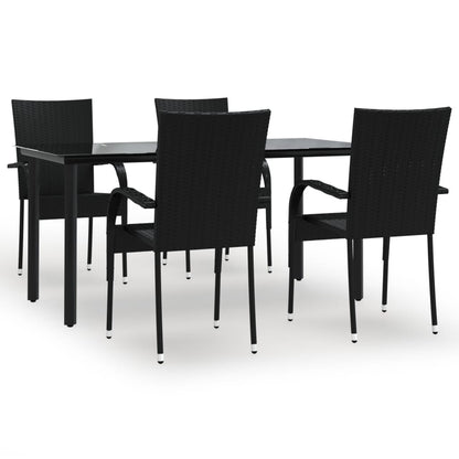 -Delige Tuinset Poly Rattan 5 160 cm tafellengte Zwart