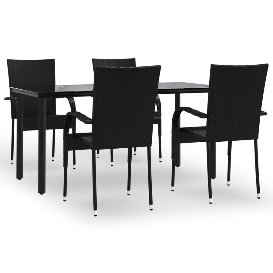 -Delige Tuinset Poly Rattan 5 160 cm tafellengte Zwart