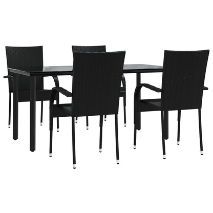 -Delige Tuinset Poly Rattan 5 160 cm tafellengte Zwart