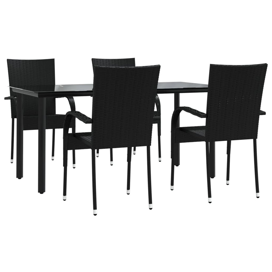 -Delige Tuinset Poly Rattan 5 160 cm tafellengte Zwart