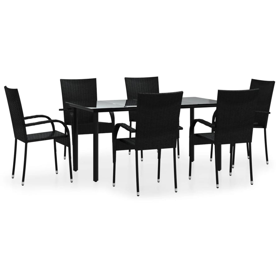 -Delige Tuinset Poly Rattan 7 160 cm tafellengte Zwart