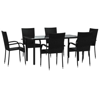 -Delige Tuinset Poly Rattan 7 160 cm tafellengte Zwart