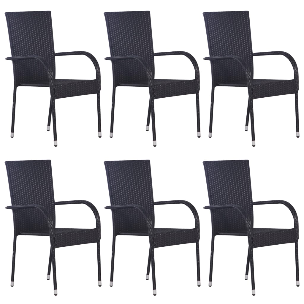 -Delige Tuinset Poly Rattan 7 160 cm tafellengte Zwart