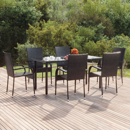 -Delige Tuinset Poly Rattan 7 160 cm tafellengte Zwart