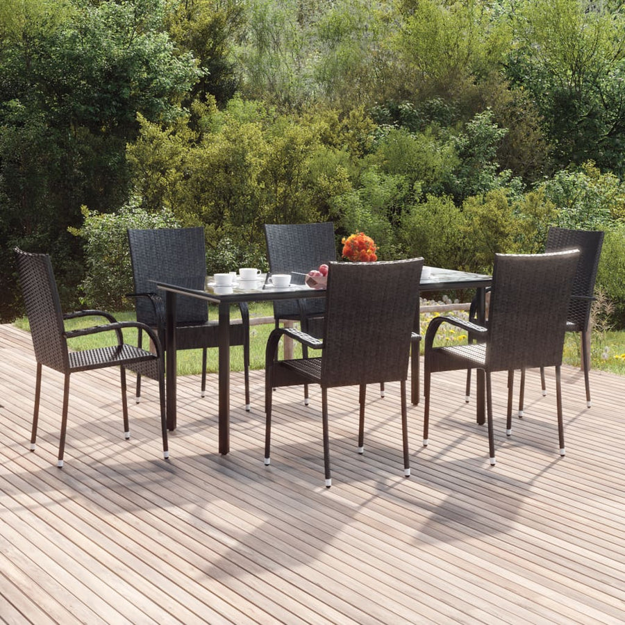 -Delige Tuinset Poly Rattan 7 160 cm tafellengte Zwart