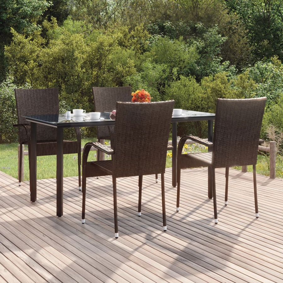 -Delige Tuinset Poly Rattan 5 160 cm tafellengte Bruin