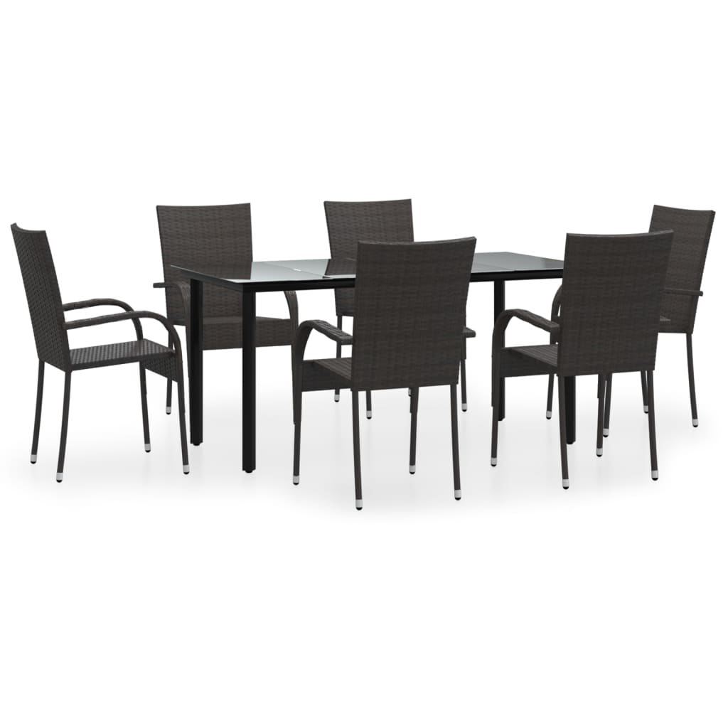 -Delige Tuinset Poly Rattan 7 160 cm tafellengte Bruin