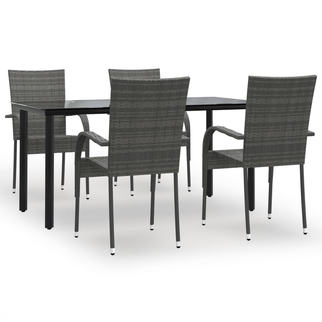 -Delige Tuinset Poly Rattan 5 160 cm tafellengte Grijs