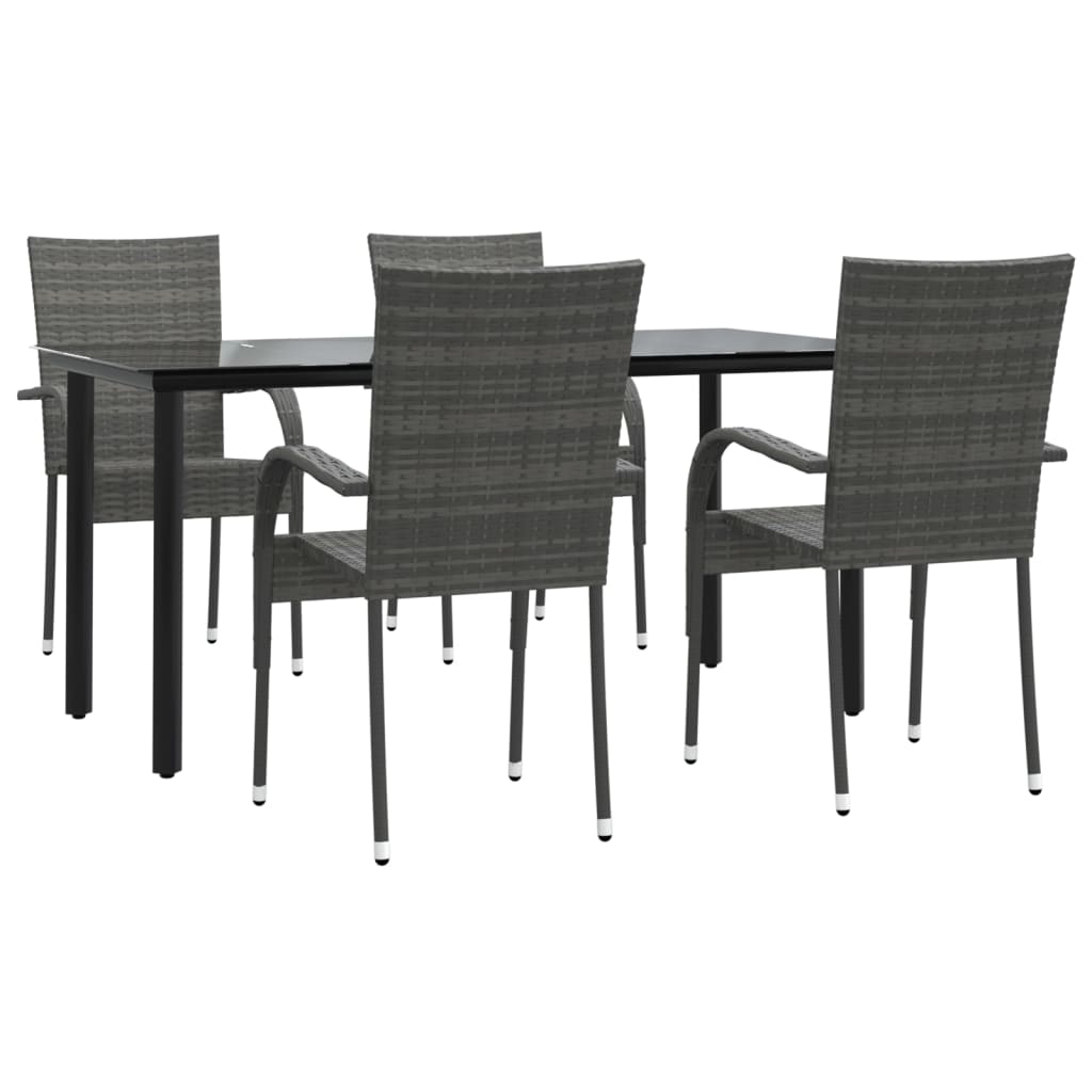 -Delige Tuinset Poly Rattan 5 160 cm tafellengte Grijs