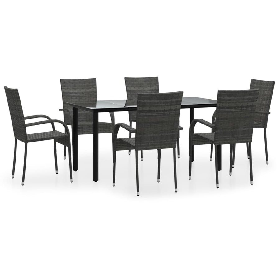 -Delige Tuinset Poly Rattan 7 160 cm tafellengte Grijs