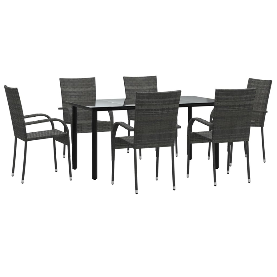 -Delige Tuinset Poly Rattan 7 160 cm tafellengte Grijs