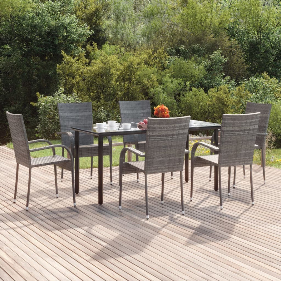 -Delige Tuinset Poly Rattan 7 160 cm tafellengte Grijs