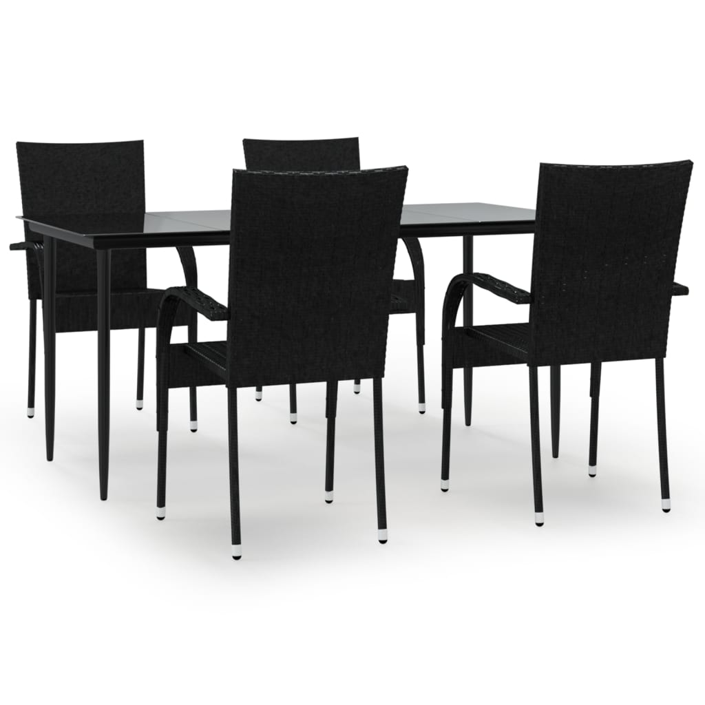 -Delige Tuinset Poly Rattan 5 160 cm tafellengte Zwart