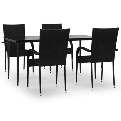 -Delige Tuinset Poly Rattan 5 160 cm tafellengte Zwart
