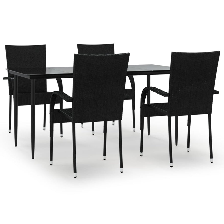 -Delige Tuinset Poly Rattan 5 160 cm tafellengte Zwart
