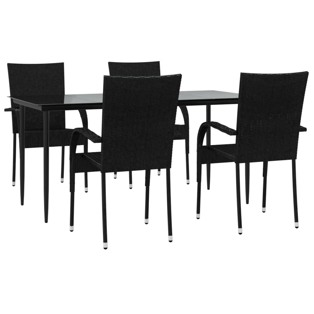 -Delige Tuinset Poly Rattan 5 160 cm tafellengte Zwart