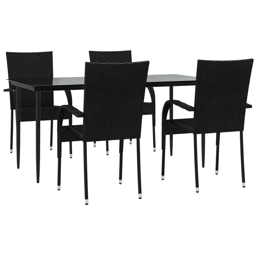 -Delige Tuinset Poly Rattan 5 160 cm tafellengte Zwart