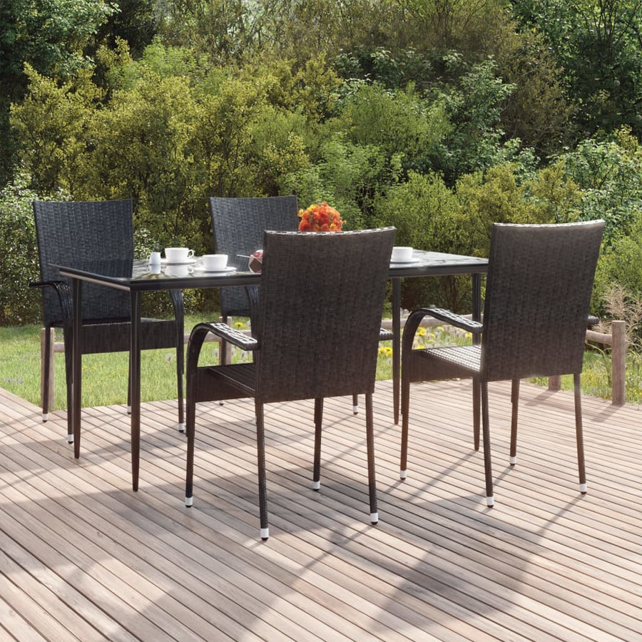 -Delige Tuinset Poly Rattan 5 160 cm tafellengte Zwart