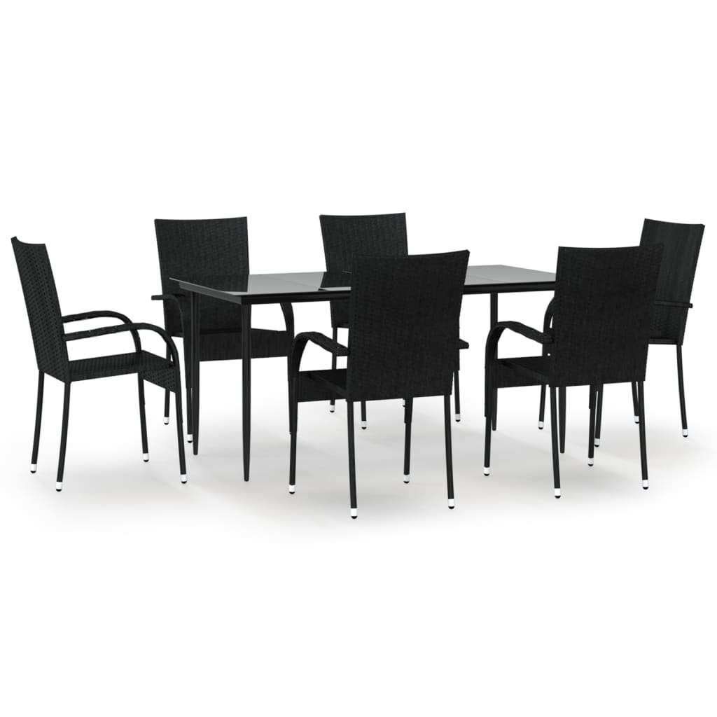 -Delige Tuinset Poly Rattan 7 160 cm tafellengte Zwart