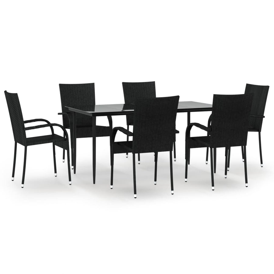 -Delige Tuinset Poly Rattan 7 160 cm tafellengte Zwart