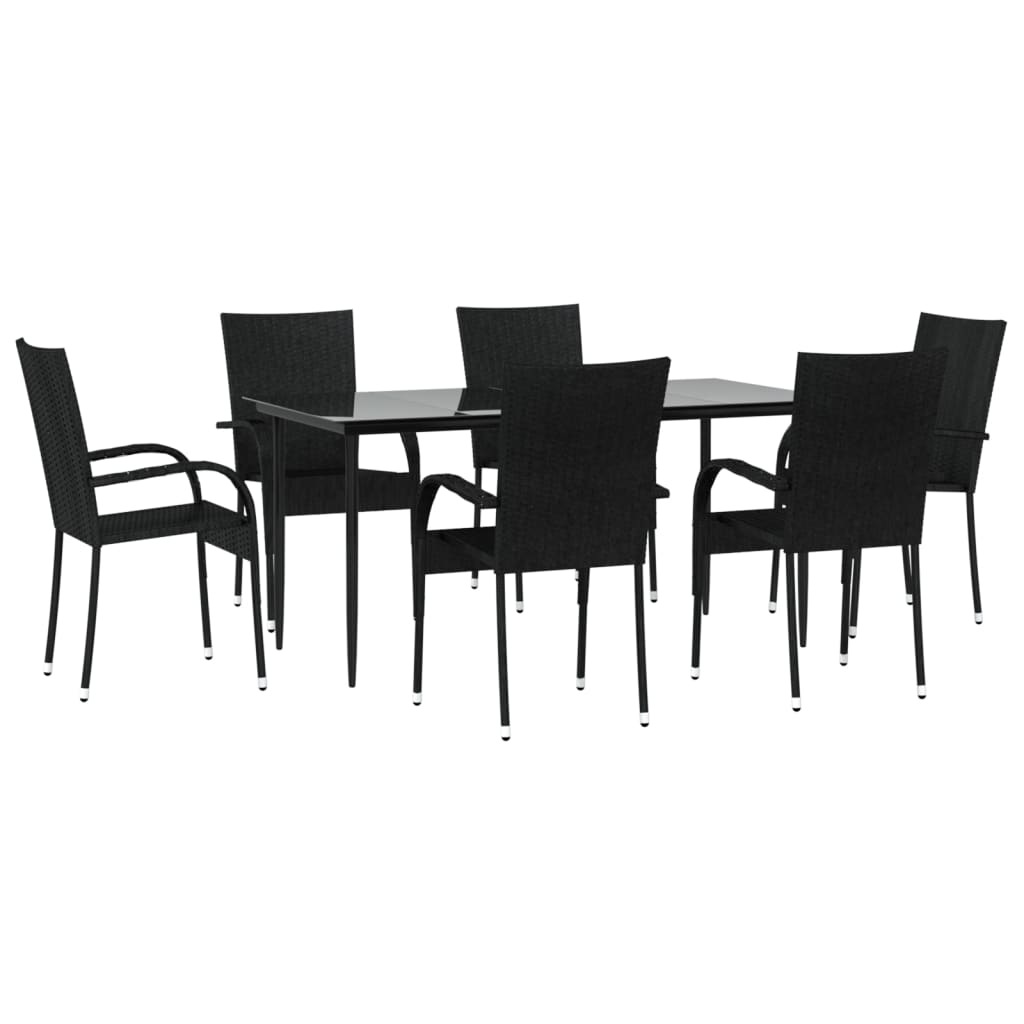 -Delige Tuinset Poly Rattan 7 160 cm tafellengte Zwart