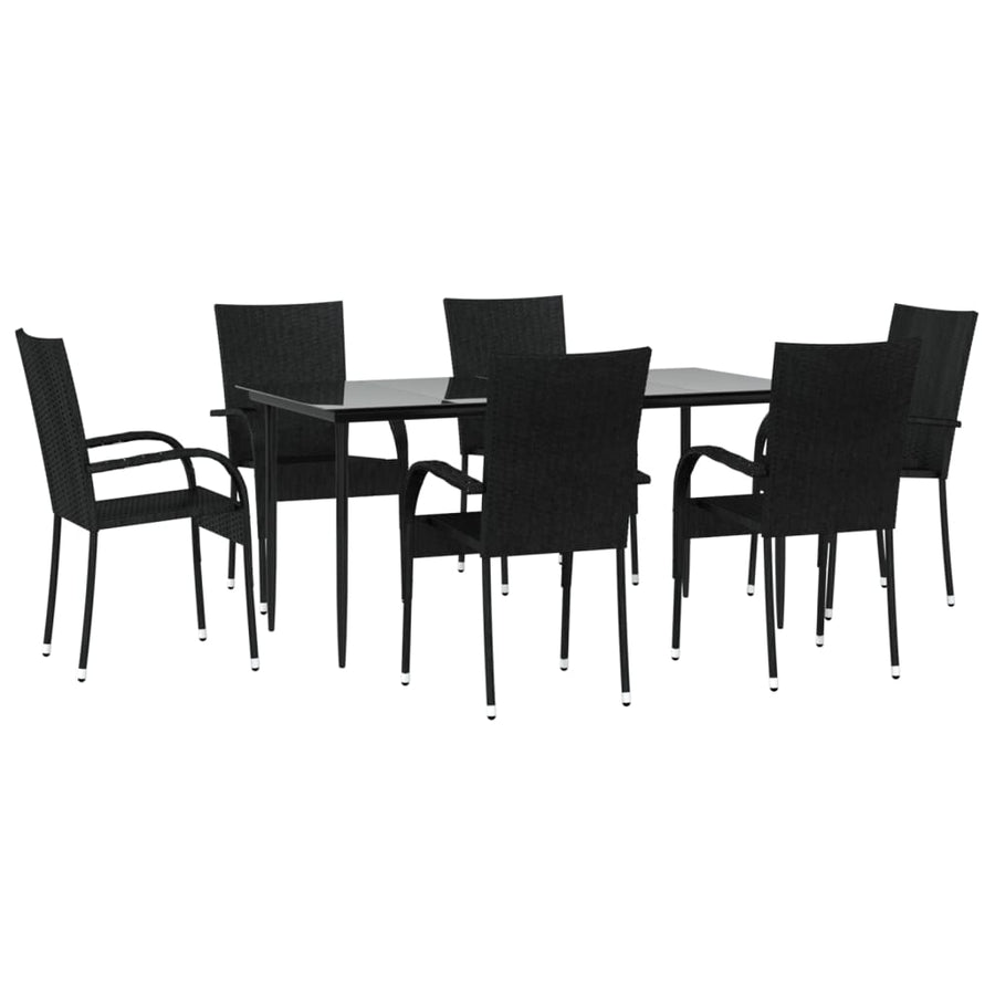 -Delige Tuinset Poly Rattan 7 160 cm tafellengte Zwart