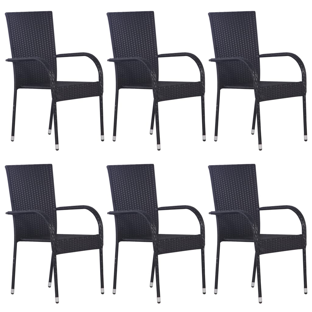 -Delige Tuinset Poly Rattan 7 160 cm tafellengte Zwart