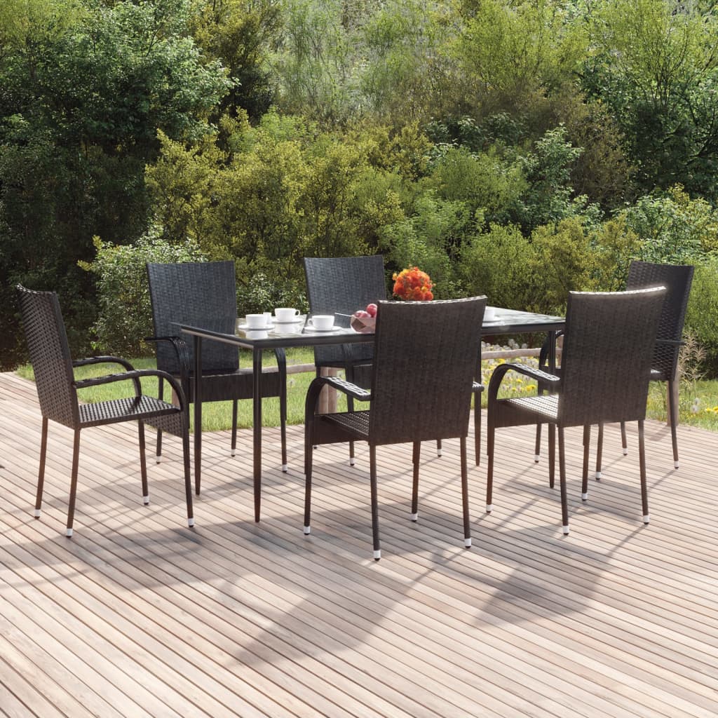 -Delige Tuinset Poly Rattan 7 160 cm tafellengte Zwart
