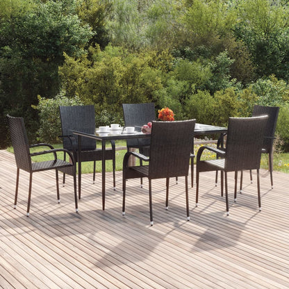 -Delige Tuinset Poly Rattan 7 160 cm tafellengte Zwart