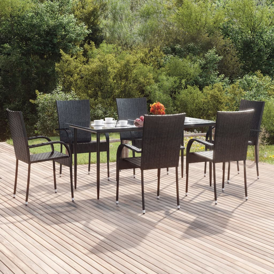 -Delige Tuinset Poly Rattan 7 160 cm tafellengte Zwart