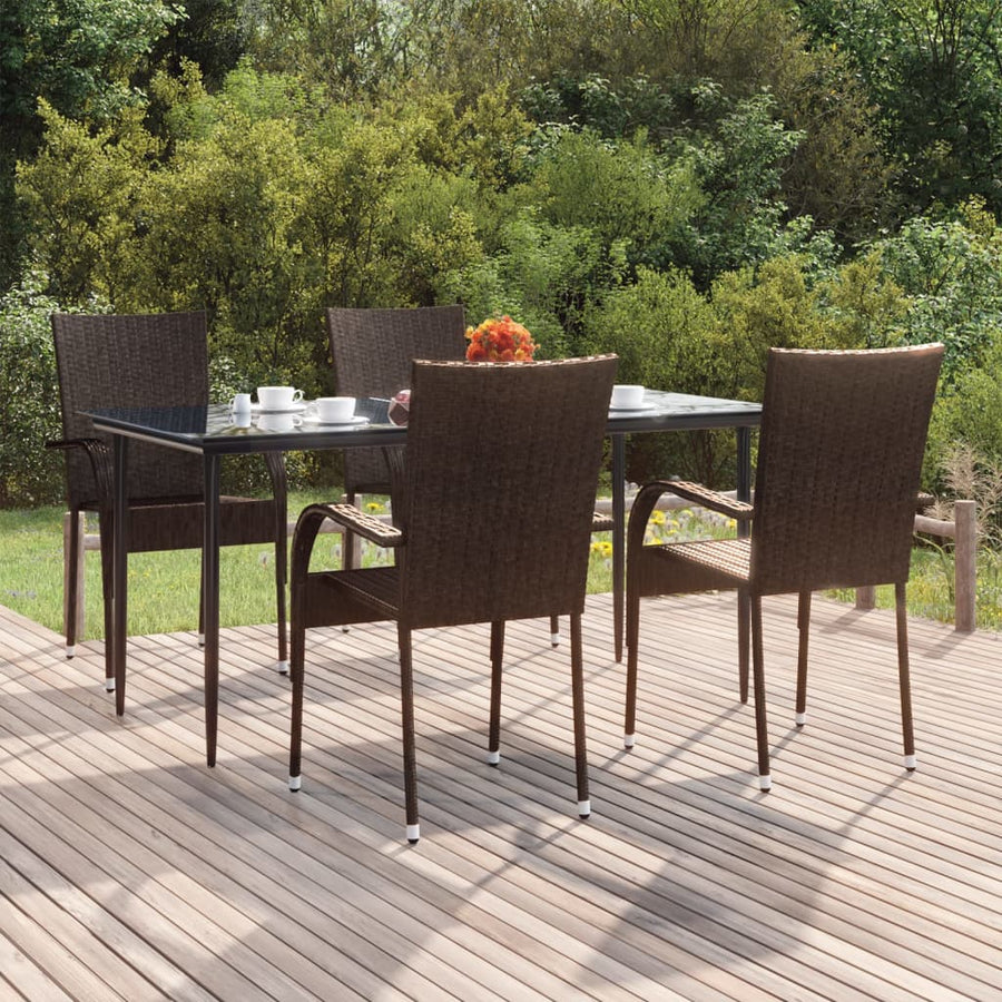 -Delige Tuinset Poly Rattan 5 160 cm tafellengte Bruin