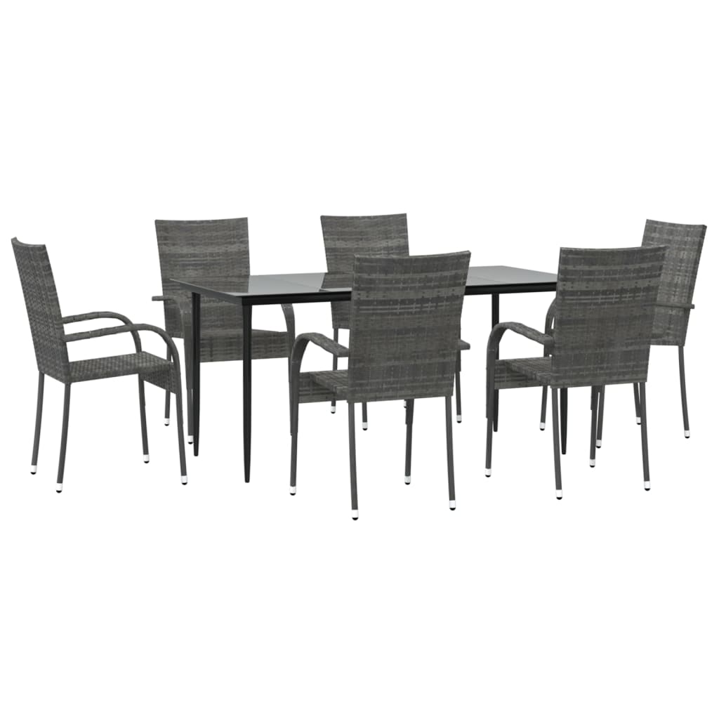 -Delige Tuinset Poly Rattan 7 160 cm tafellengte Grijs