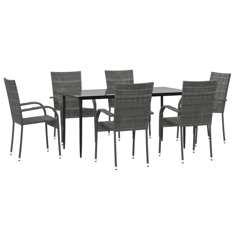 -Delige Tuinset Poly Rattan 7 160 cm tafellengte Grijs
