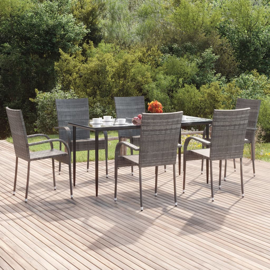 -Delige Tuinset Poly Rattan 7 160 cm tafellengte Grijs