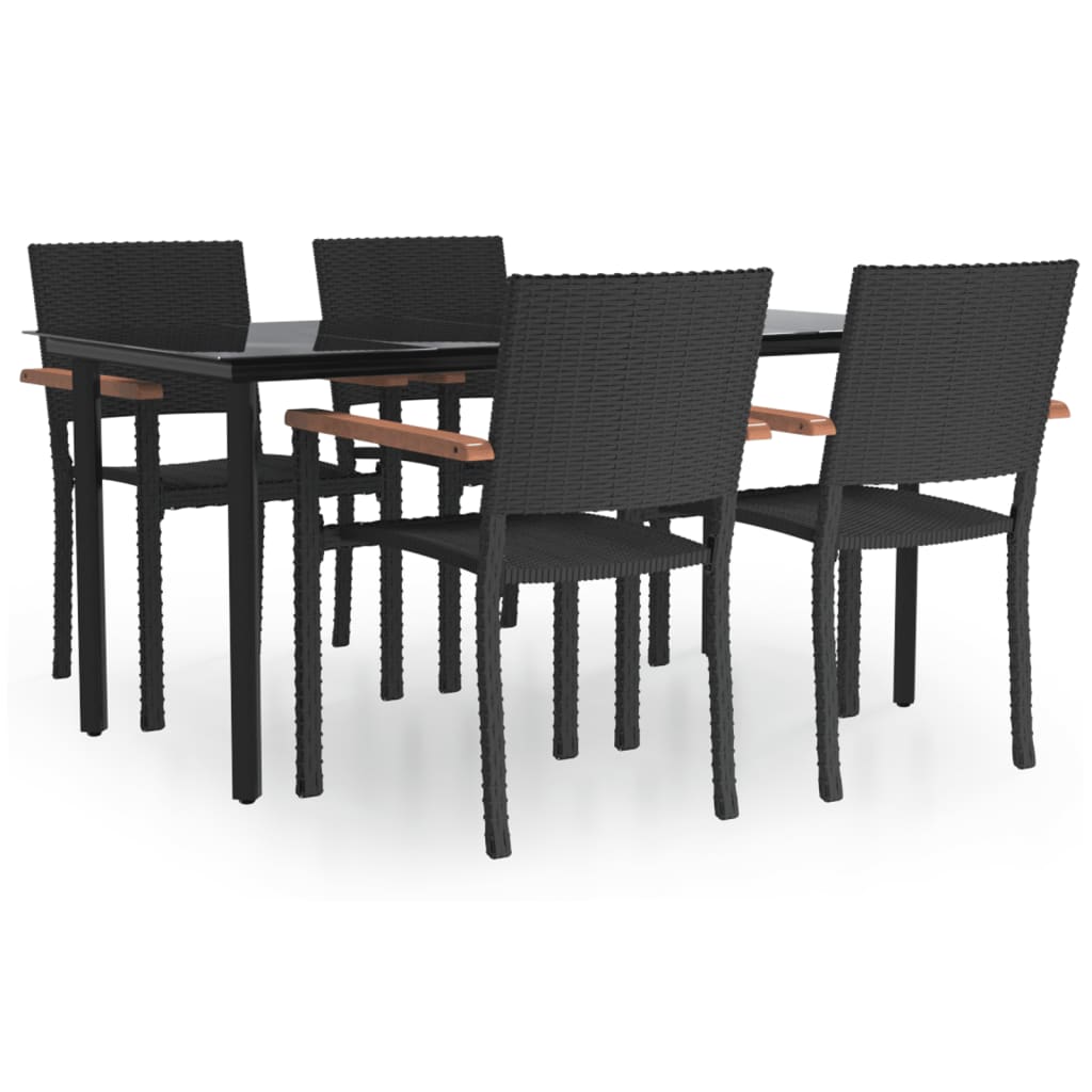 5-Delige Tuinset Poly Rattan Zwart 160 cm tafellengte