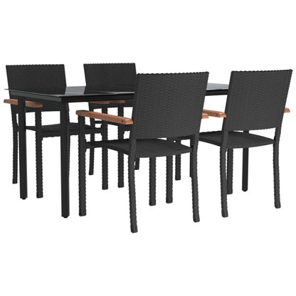 5-Delige Tuinset Poly Rattan Zwart 160 cm tafellengte