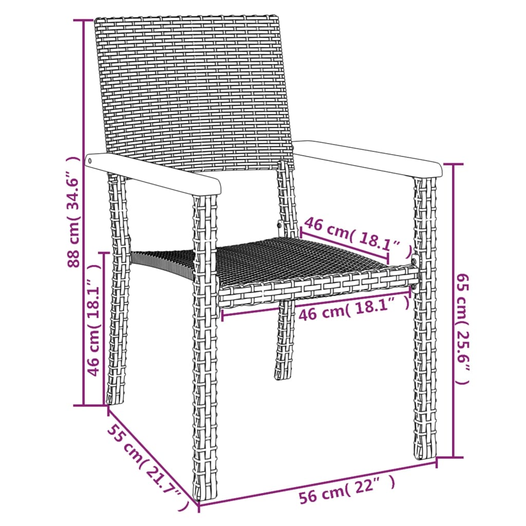 5-Delige Tuinset Poly Rattan Zwart 160 cm tafellengte