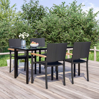 5-Delige Tuinset Poly Rattan Zwart 160 cm tafellengte