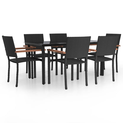 7-Delige Tuinset Poly Rattan Zwart 160 cm tafellengte