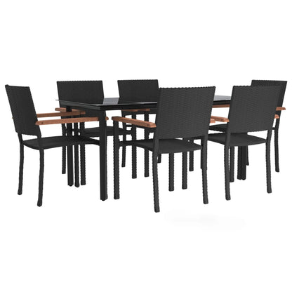 7-Delige Tuinset Poly Rattan Zwart 160 cm tafellengte