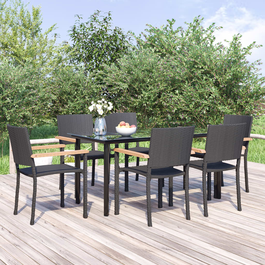7-Delige Tuinset Poly Rattan Zwart 160 cm tafellengte