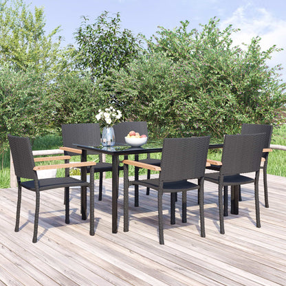 7-Delige Tuinset Poly Rattan Zwart 160 cm tafellengte