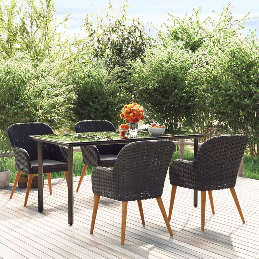 5-Delige Tuinset Met Kussens Zwart 160 cm tafellengte