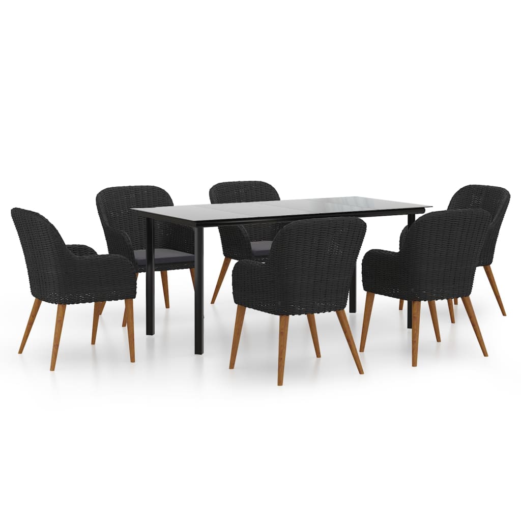 7-Delige Tuinset Met Kussens Zwart 160 cm tafellengte